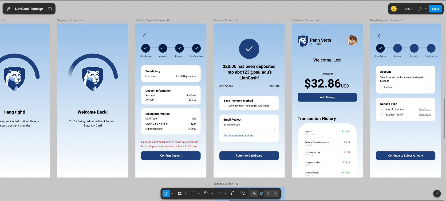Re-engineering the campus wallet for zero friction — Final design wireframe 2